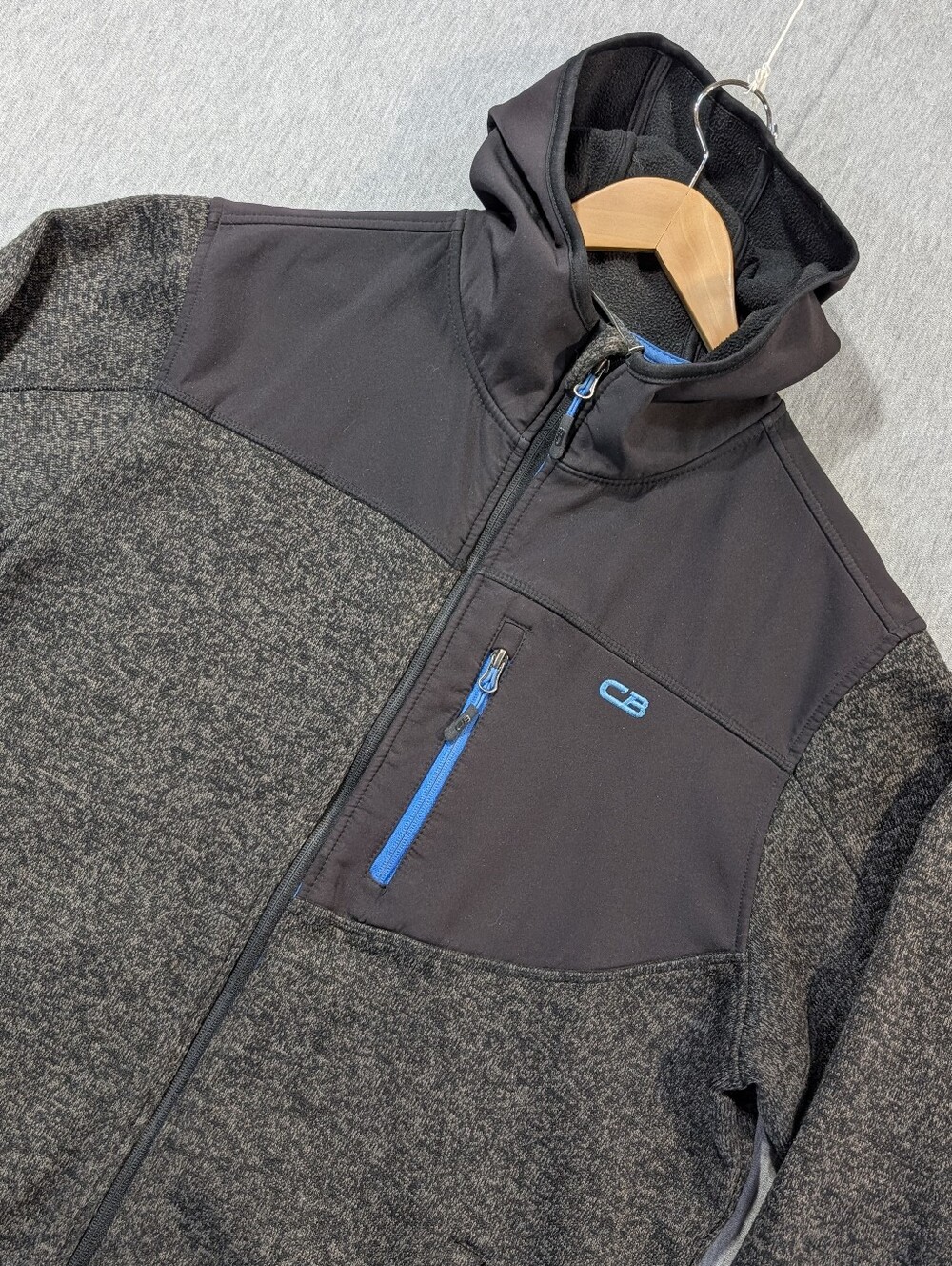 CB Sports Full Zip Knit Hoodie Jacket Men's XL Black Blue Heavy